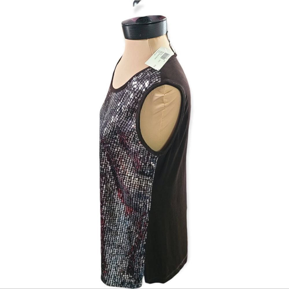 Chico"s Travelers Collection Brown Silver Sequin Tank Sleeveless Top, Chico's 2, - Picture 3 of 8